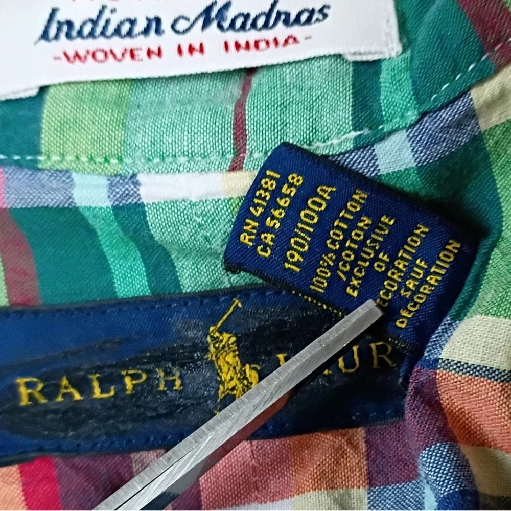 Ralph Lauren Short Sleeve Shirt Men 2XLT Multi Authentic Indian Madras‎ Plaid